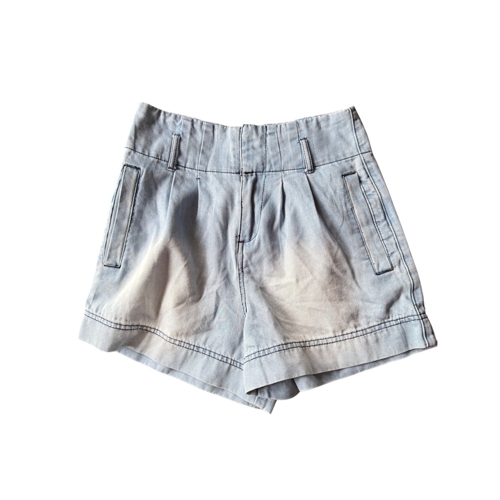 Easel Los Angeles Light Wash High Waist Pleated Denim Shorts Womens Small